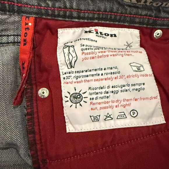 Kiton Men's Black Designer Made in Italy Denim Distressed Cotton Jeans - Picture 5 of 6